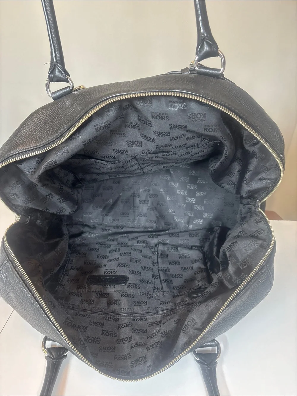 Michael Kors Black Hamiliton Weekender Leather Tote Satchel with Silver Hardware